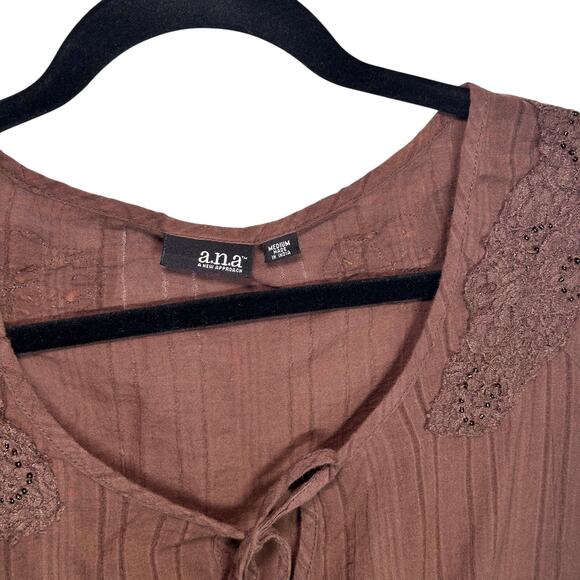 y2K Vintage Brown Peasant Blouse | Cottagecore Boho Top | 100% Cotton M - Picture 3 of 5